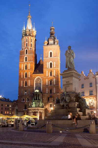 St Mary Basilica and Adam Mickiewicz Monument in Krakow Picture Board by Artur Bogacki