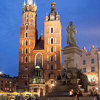 Buy canvas prints of St Mary Basilica and Adam Mickiewicz Monument in Krakow by Artur Bogacki