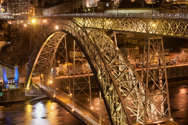 Dom Luis I Bridge In Porto By Night Picture Board by Artur Bogacki