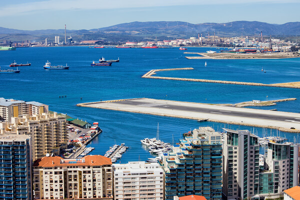 City of Gibraltar Bay and Airport Runway Picture Board by Artur Bogacki