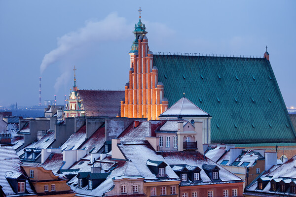 Old Town of Warsaw Snowy Roofs in Winter Picture Board by Artur Bogacki