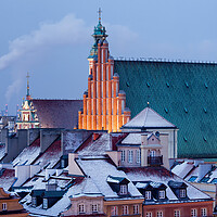 Buy canvas prints of Old Town of Warsaw Snowy Roofs in Winter by Artur Bogacki
