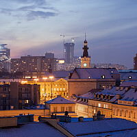 Buy canvas prints of Warsaw Cityscape at Twilight by Artur Bogacki