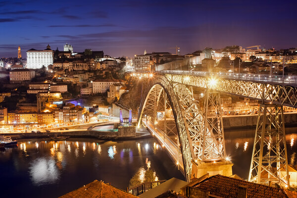City of Porto by Night in Portugal Picture Board by Artur Bogacki