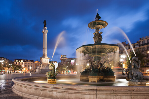 Fountain on Rossio Square in Lisbon by Night Picture Board by Artur Bogacki