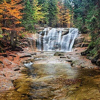 Buy canvas prints of Mumlava Waterfall in Autumn Forest by Artur Bogacki