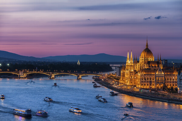 Budapest City Twilight River View Picture Board by Artur Bogacki