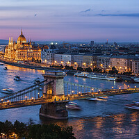 Buy canvas prints of City Of Budapest Evening River View by Artur Bogacki