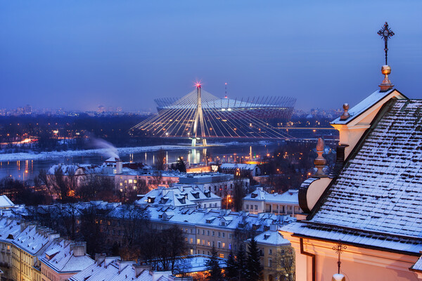 City Of Warsaw Winter Evening Cityscape Picture Board by Artur Bogacki