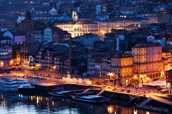 City of Porto Old Town by Night Picture Board by Artur Bogacki