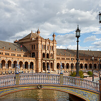 Buy canvas prints of Canal Bridge and Pavilion at Plaza de Espana in Seville by Artur Bogacki