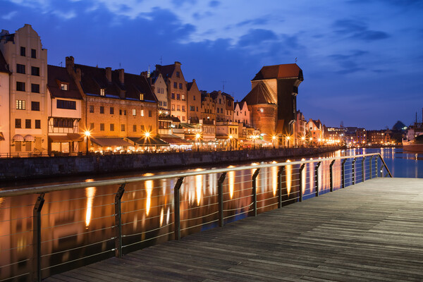 City of Gdansk Old Town Skyline at Night Picture Board by Artur Bogacki