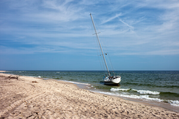 Lonely Sail Boat Moored At Baltic Sea Beach Picture Board by Artur Bogacki