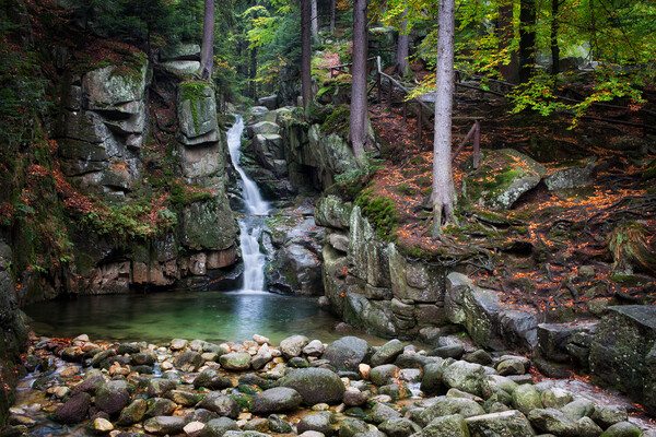 Podgorna Waterfall In Poland Picture Board by Artur Bogacki