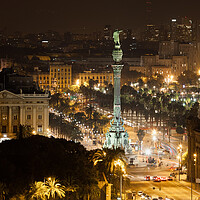 Buy canvas prints of Barcelona Cityscape and Columbus Monument by Night by Artur Bogacki