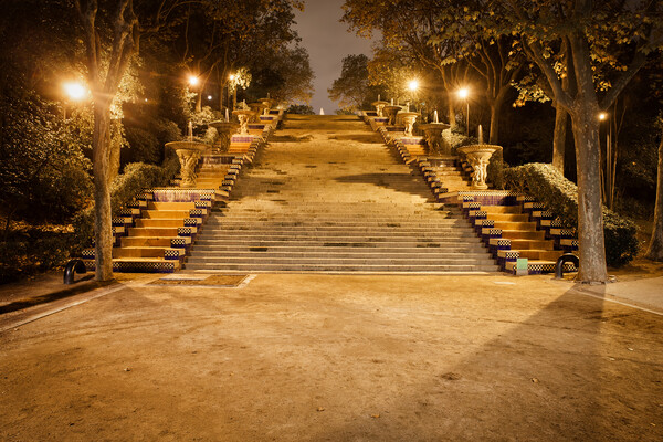 Stairs at Montjuic Hill at Night in Barcelona Picture Board by Artur Bogacki