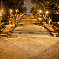 Buy canvas prints of Stairs at Montjuic Hill at Night in Barcelona by Artur Bogacki