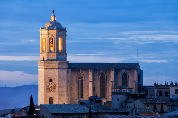 Girona Cathedral at Dusk in Spain Picture Board by Artur Bogacki