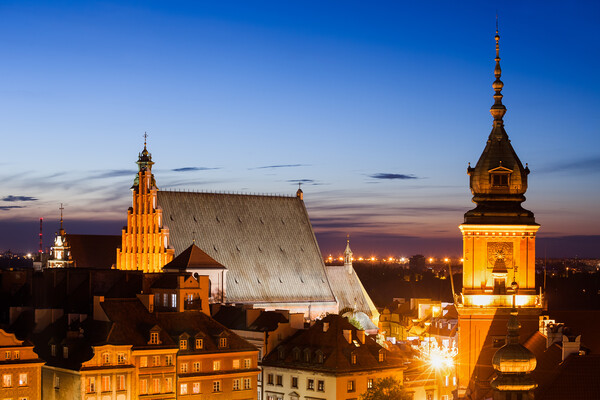 Old Town of Warsaw at Twilight in Poland Picture Board by Artur Bogacki