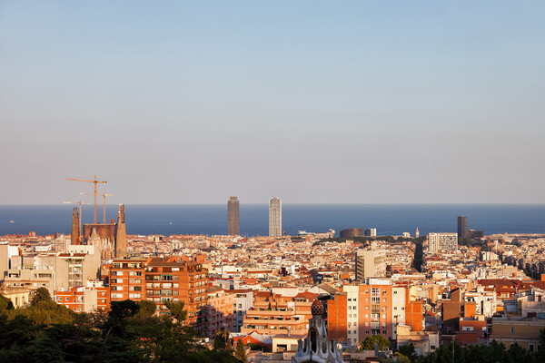 Barcelona Cityscape At Sunset Picture Board by Artur Bogacki