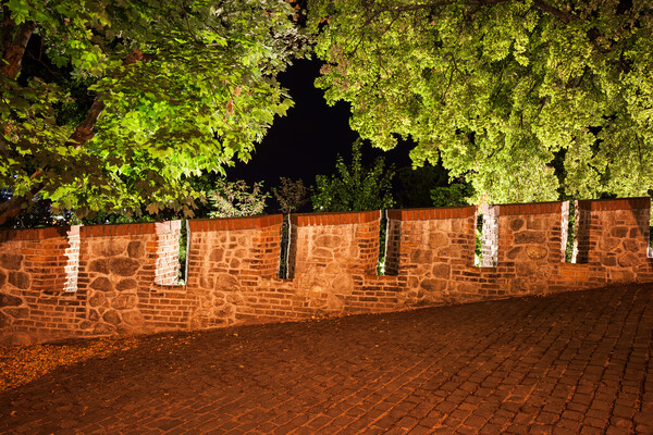 Castle Wall Battlement and Trees at Night Picture Board by Artur Bogacki