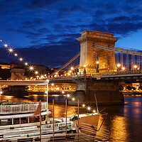 Buy canvas prints of Budapest By Night With Chain Bridge On Danube River by Artur Bogacki