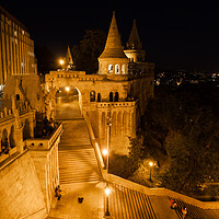 Buy canvas prints of Stairs to Fisherman Bastion at Night in Budapest by Artur Bogacki