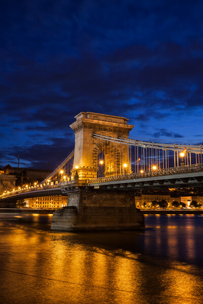 Chain Bridge at Night in Budapest Picture Board by Artur Bogacki