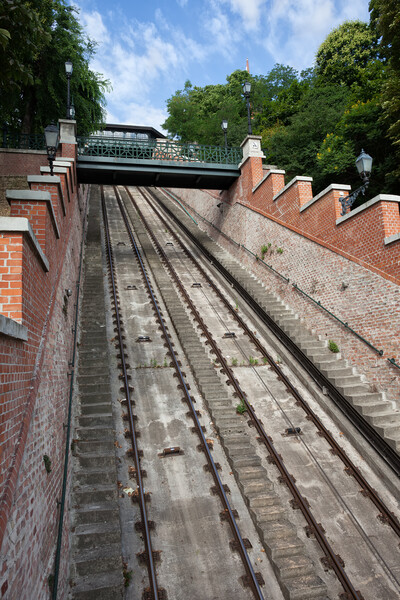 Rails of Budapest Castle Hill Funicular Picture Board by Artur Bogacki