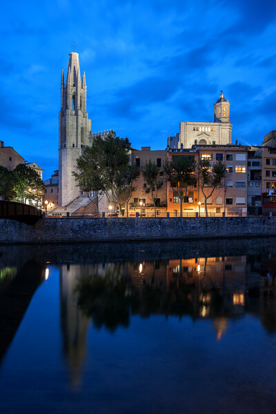 Girona City Skyline At Dusk Picture Board by Artur Bogacki