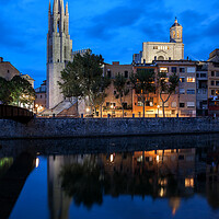 Buy canvas prints of Girona City Skyline At Dusk by Artur Bogacki