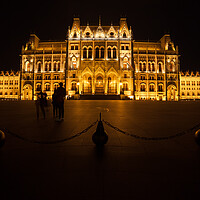 Buy canvas prints of Hungarian Parliament Building Illuminated at Night in Budapest by Artur Bogacki