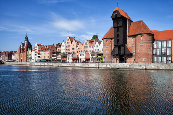 Old Town of Gdansk River View Picture Board by Artur Bogacki