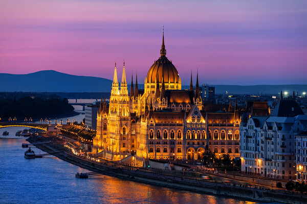 Hungarian Parliament at Twilight in Budapest City Picture Board by Artur Bogacki