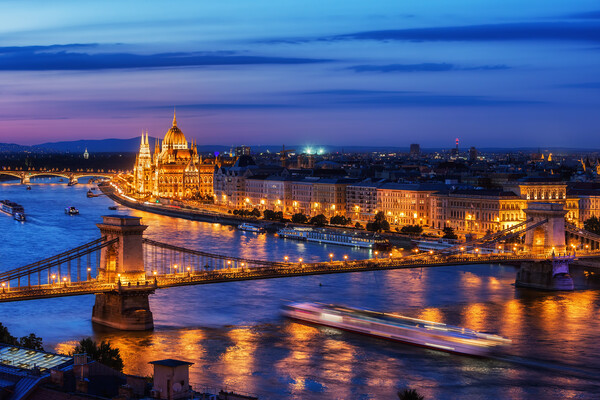 Budapest City in Hungary at Evening Twilight Picture Board by Artur Bogacki