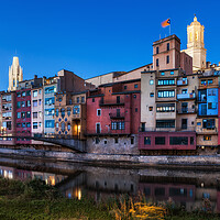Buy canvas prints of Girona City Riverside Houses At Dusk by Artur Bogacki