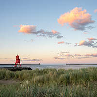 Buy canvas prints of Herd Groyne Lighthouse - South Shields, sunset by David Graham