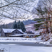 Buy canvas prints of Barn With Pond by Sarah Ball