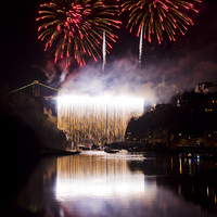 Buy canvas prints of Clifton Suspension Bridge 150th Anniversary firewo by Daryl Peter Hutchinson