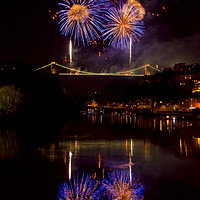 Buy canvas prints of Clifton Suspension Bridge 150th Anniversary firewo by Daryl Peter Hutchinson