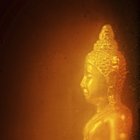 Buy canvas prints of Thai Buddha in orange tones  by Julian Bound