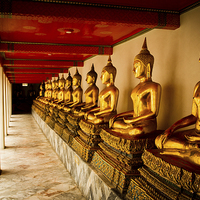 Buy canvas prints of Wat Pho Buddha Statues, Bangkok, Thailand by Julian Bound