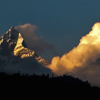 Buy canvas prints of  Fishtail Mountain, Pokhara, Nepal by Julian Bound