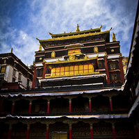 Buy canvas prints of Tashilompu Monastery Courtyard, Shigaste, Tibet  by Julian Bound