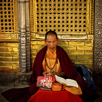Buy canvas prints of  Tibetan Buddhist monk of Kathmandu by Julian Bound
