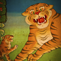 Buy canvas prints of Tiger painting of Tashilompu Monastery, Shigaste,  by Julian Bound