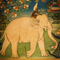 Buy canvas prints of Buddhist Mural, Tashilompu Monastery, Shigaste, Ti by Julian Bound