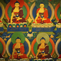 Buy canvas prints of Buddha Mural of Tashilompu Monastery, Shigaste, Ti by Julian Bound