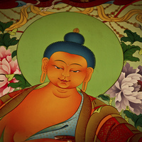 Buy canvas prints of Buddha Mural of Pema Monastery, Nepal by Julian Bound