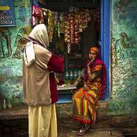 Buy canvas prints of The Streets of Old Town Varanasi, Varanasi, India by Julian Bound